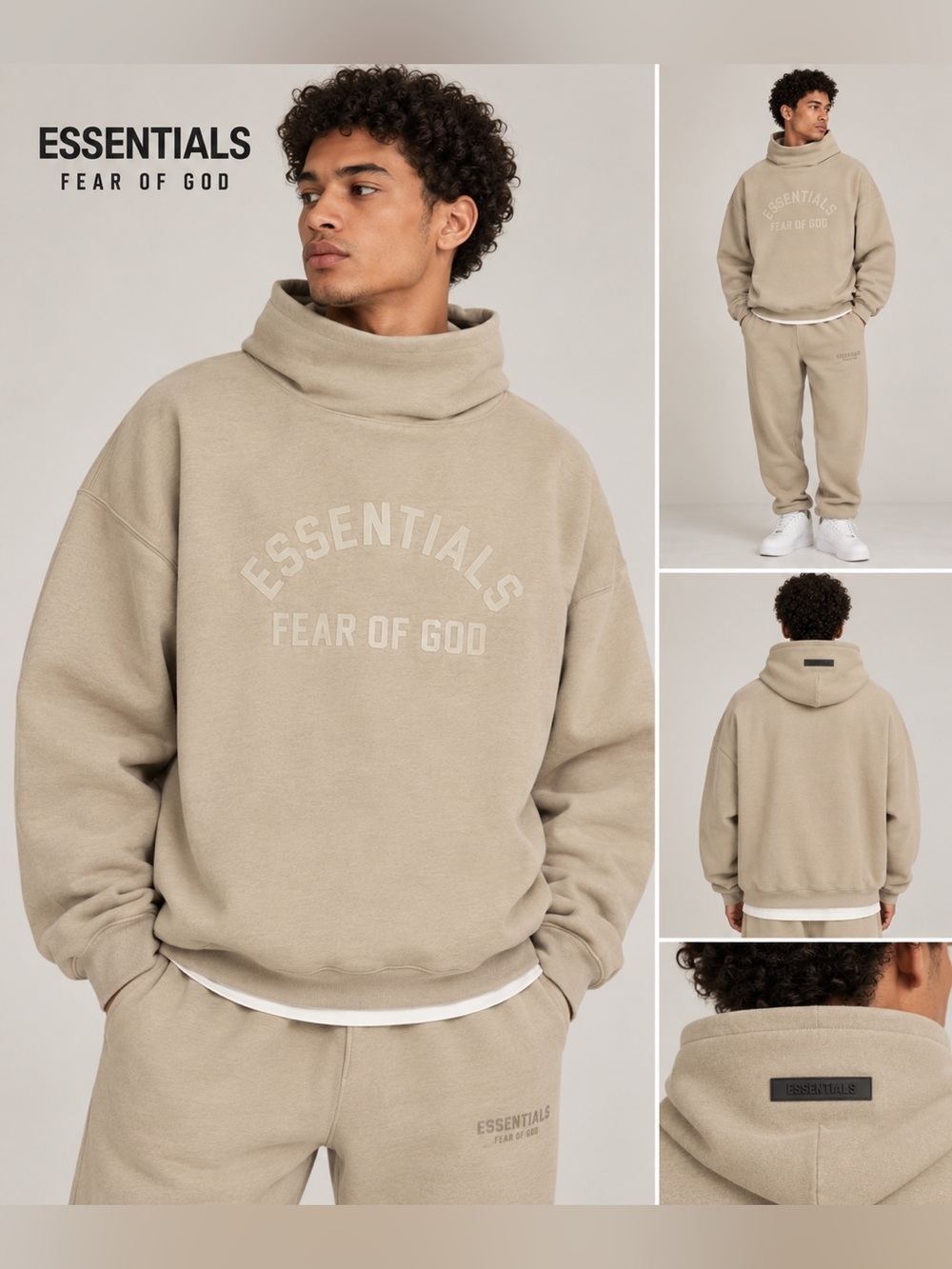 Fear of God Essentials Dusty Beige Mock Neck Hoodie NWT M